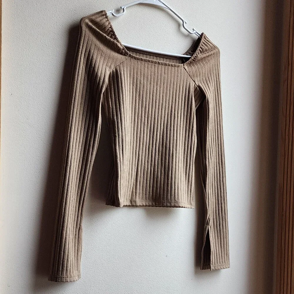 Madewell Tan Ribbed Stretch Crop Top Size XXS